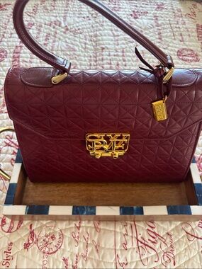 Susan Bennis/Warren Edwards Vintage Quilted Burgundy Top-Handle Satchel